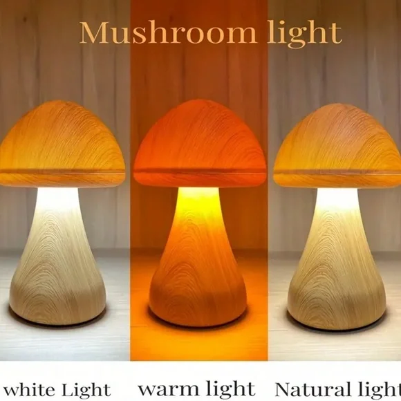 MUSHROOM LED Dimmable Nightlight Desk Light Table Lamp USB Rechargeable 3 Colors - Picture 4 of 14